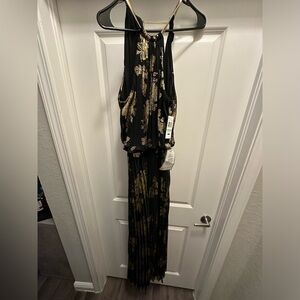 MSK black and gold pleated maxi